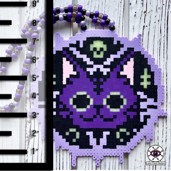 Cat Witchcraft Perler Necklace Glow in the Dark - Picture 7 of 7